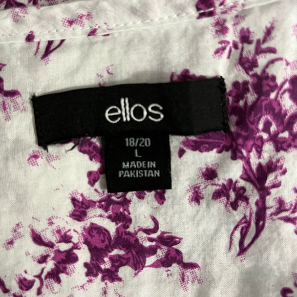 Ellis 100% Cotton White Purple Boho Button Up Blouse size 18/20 - Picture 6 of 10
